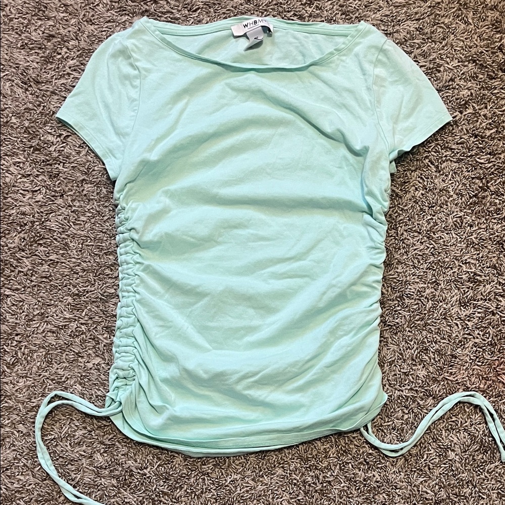 WHBM Aqua Ruched Short Sleeve Tee Fitted XS Mint Green